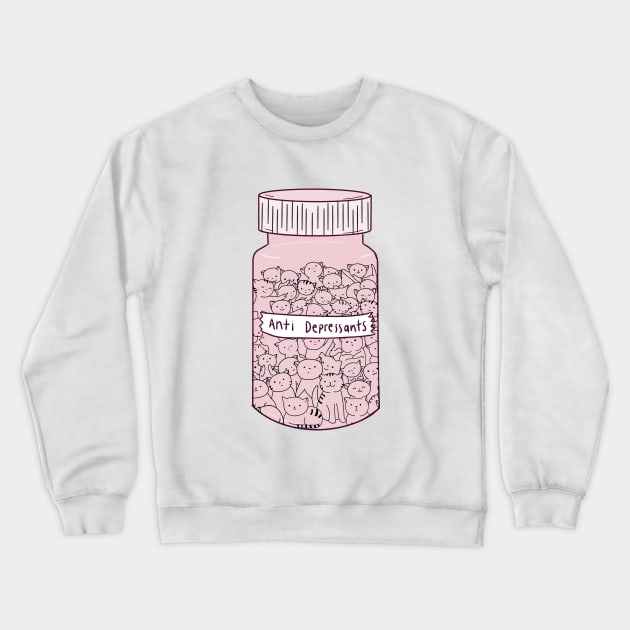 Anti Depressants Cats Crewneck Sweatshirt by Bruno Pires